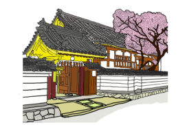 仏教寺院の建物と塀