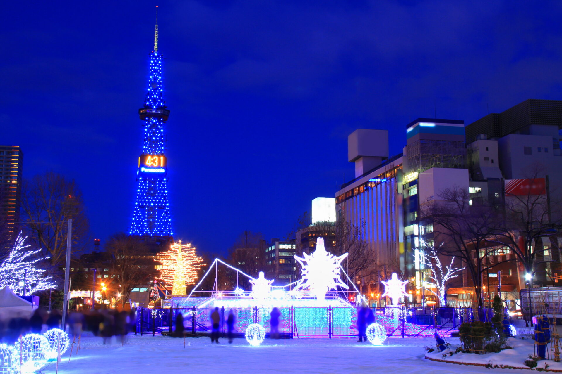Illuminated Sapporo Odori Park at night